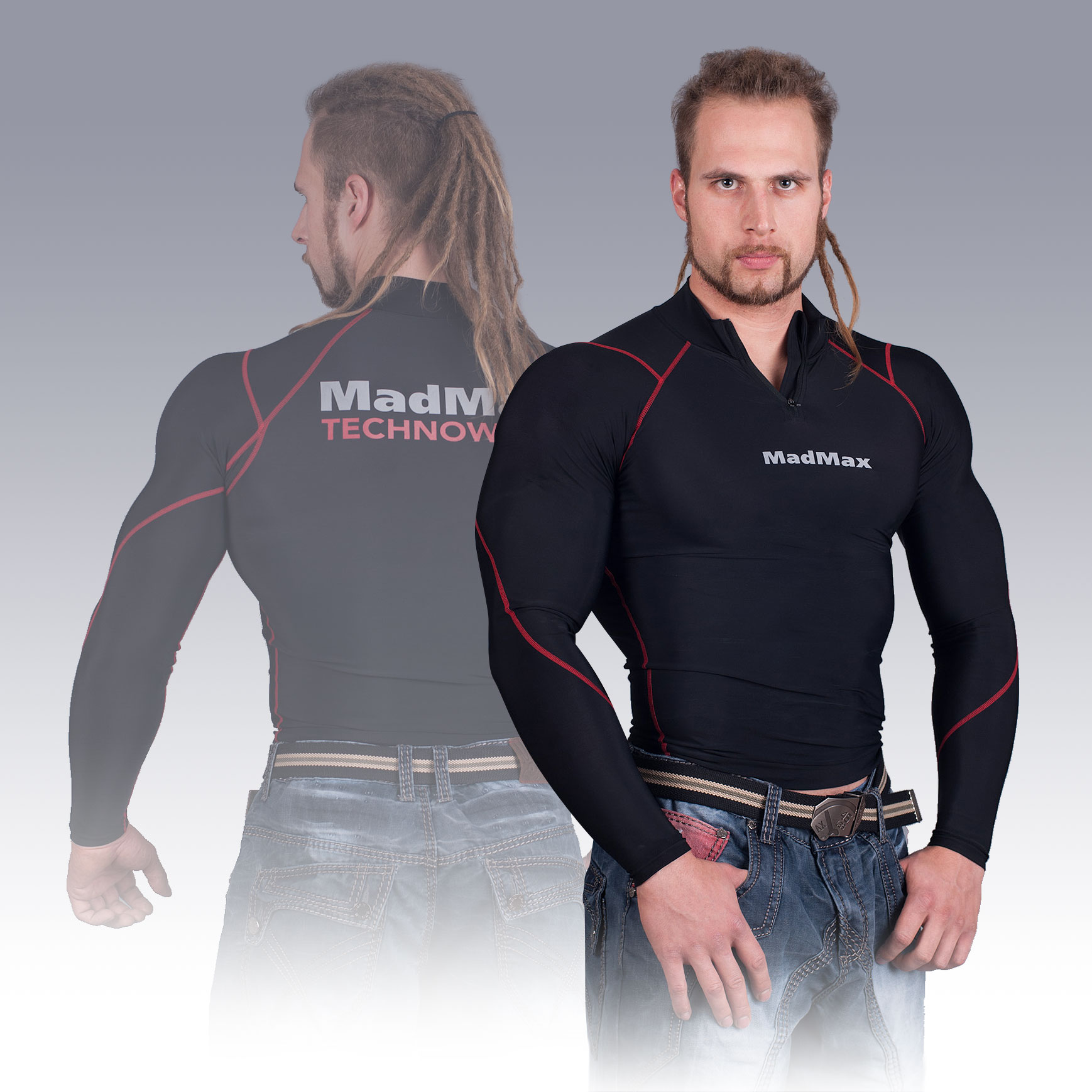 MSW-903 Compression Long Sleeve Top with Zip Red